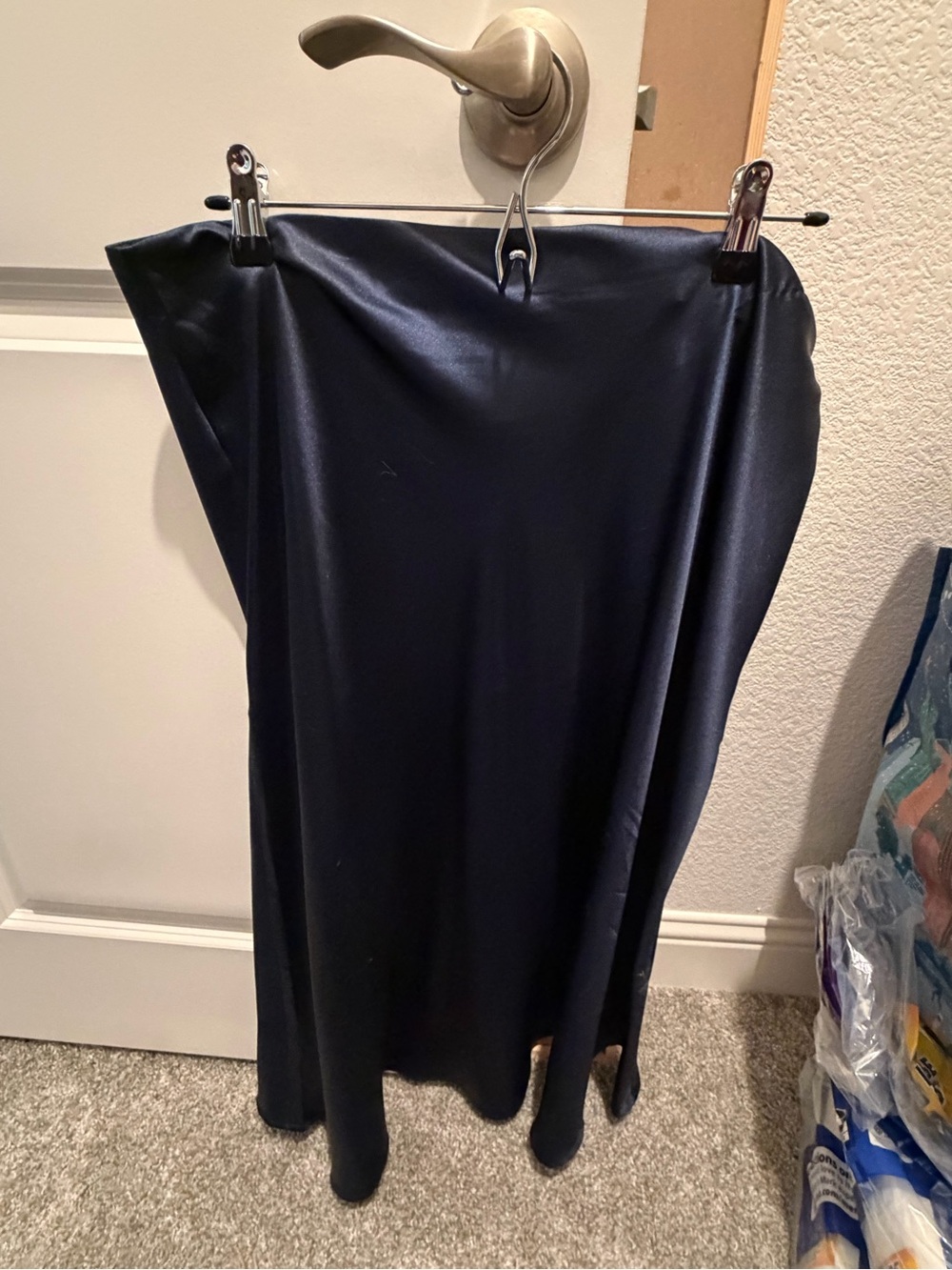 Classic Navy Satin Midi Skirt - Sleek Women's Skirt